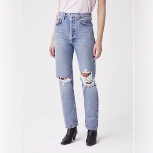 Agolde Blue Ripped '90s Pinch Waist High Rise Jeans